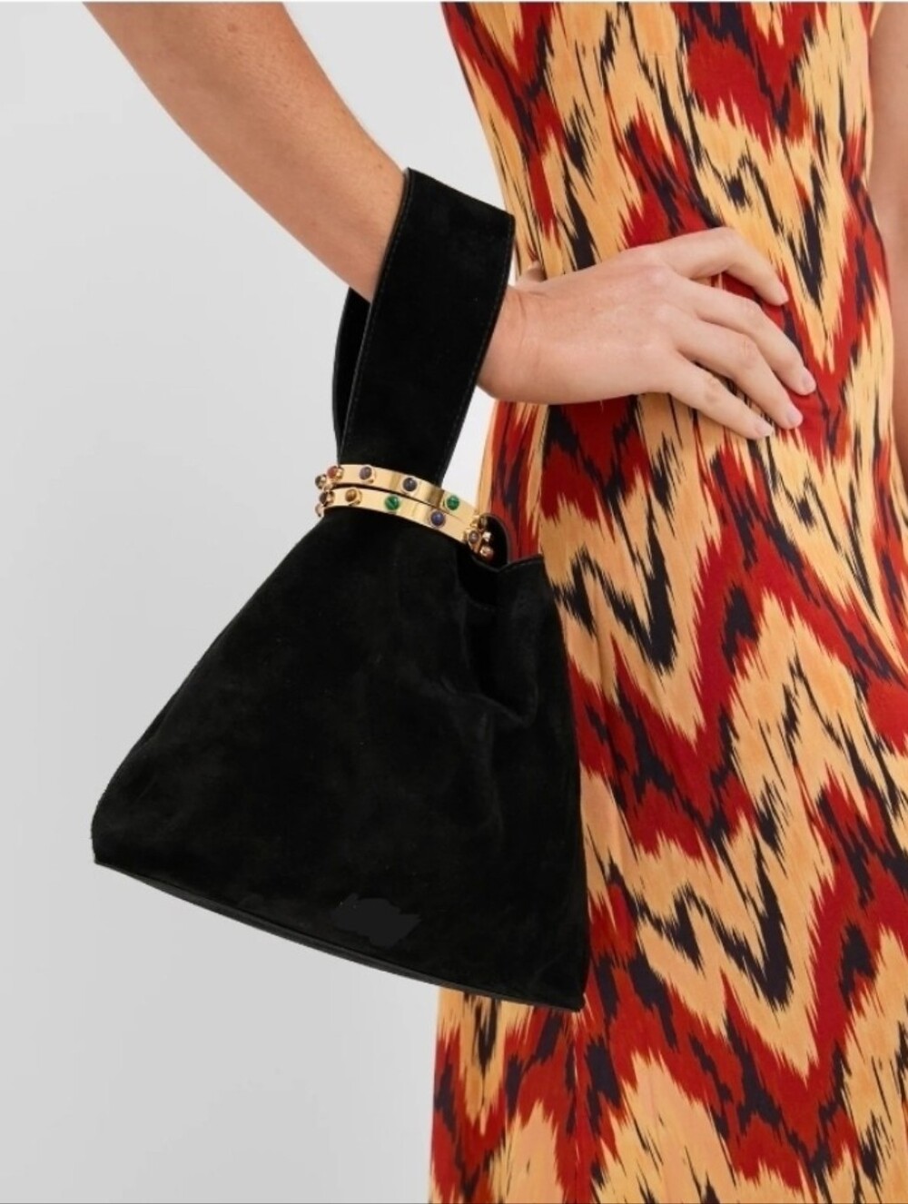 Black Suede Knot Wristlet Bag with Gold Accent - Picture 10 of 10